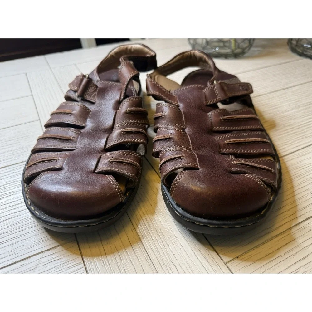 Magellan‎ Men's Brown Leather FWMFSS1014 Fisherman Hook & Loop Sandals Shoes 13